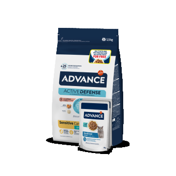 Advance Cat Sterilized Somon Sensitive 1.5 kg + 2 Plicuri Sterilized Cod 85 g