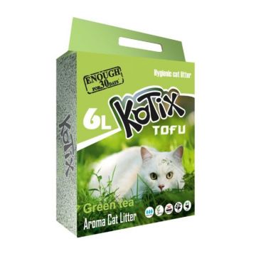 Asternut igienic vegetal pentru pisici Kotix Tofu, Ceai Verde, 6L, 2.5Kg