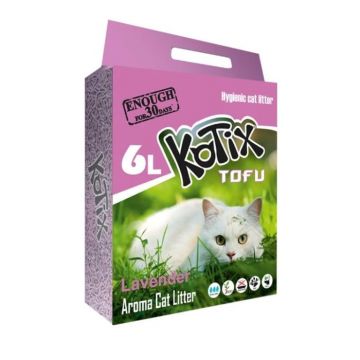 Asternut igienic vegetal pentru pisici Kotix Tofu, Lavanda, 6L, 2.5Kg