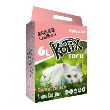Asternut igienic vegetal pentru pisici Kotix Tofu, Piersici, 6L, 2.5Kg