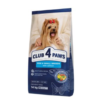Club 4 Paws, Hrana uscata pentru caini adulti, talie mica si miniaturala, cu somon, 14kg