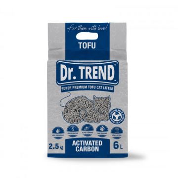 Dr.Trend Premium, Tofu, Asternut igienic pentru pisici, Active Carbon, 6L 2.5kg