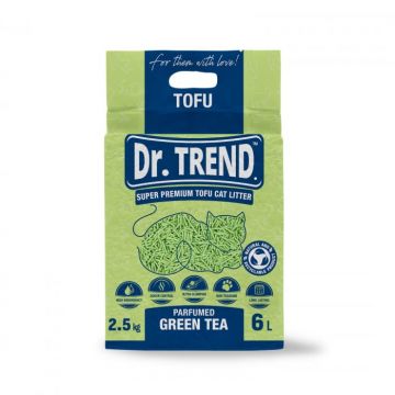 Dr.Trend Premium, Tofu, Asternut igienic pentru pisici, Ceai verde, 6L 2.5kg