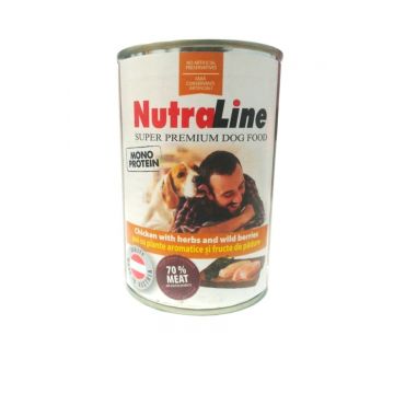 Hrana umeda caini, Nutraline Adult Monoprotein Pui & Plante Aromatice, 400 g