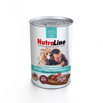 Hrana umeda caini, Nutraline Junior Vita, Curcan & Ulei de In, 800 g