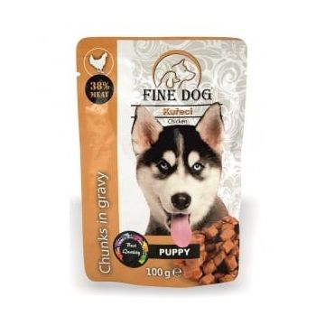 Hrana umeda pentru caini Fine Dog Junior, Pui in sos, 100g