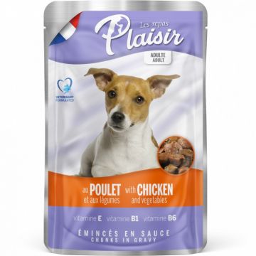 Hrana umeda pentru caini Plaisir, Pui, 100g