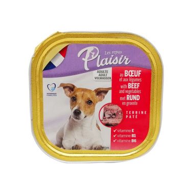 Hrana umeda pentru caini Plaisir, Vita, 300g