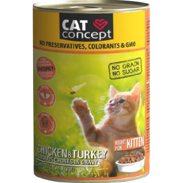 Hrana umeda pisici, CAT CONCEPT Pui & Curcan, 415 g