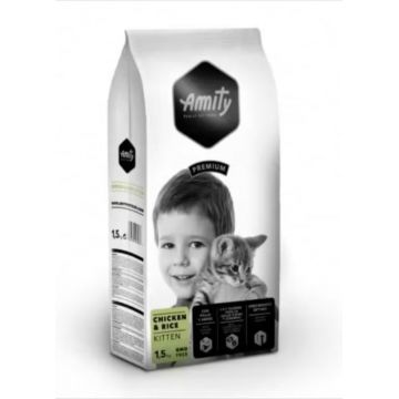 Hrana Uscata Pisici Junior, Amity Premium Cats Kitten, Pui si Orez, 1.5 kg