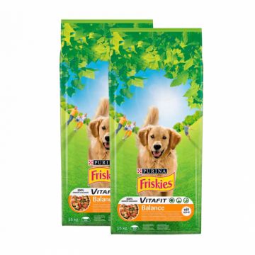 Oferta 2 saci x 15 kg Hrana uscata pentru caini Friskies Balance cu pui  legume
