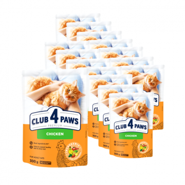 Pachet 15x300g, Club 4 Paws Premium, cu pui ,   Hrana uscata pisici adulte 4.5kg