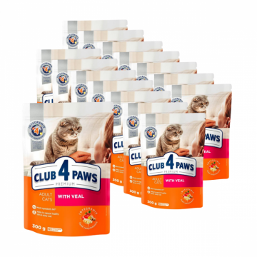 Pachet 15x300g, Club 4 Paws Premium, cu vita ,   Hrana uscata pentru pisici adulte 4.5kg