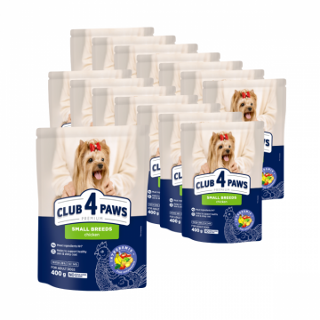 Pachet 15x400g, Club 4 Paws Premium, cu pui ,   Hrana uscata caini de talie mica 6kg