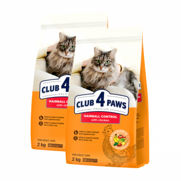 Pachet 2x2kg, Club 4 Paws Hairball Control ,   Hrana uscata pisici adulte 4kg