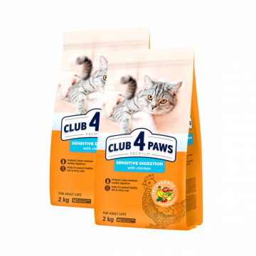 Pachet 2x2kg, Club 4 Paws Sensitive ,   Hrana uscata pentru pisici cu digestie sensibila 4kg