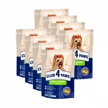 Pachet 8x900g, Club 4 Paws cu pui ,   Hrana uscata pentru caini de talie mica 7.2kg