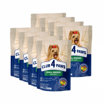 Pachet 8x900g, Club 4 Paws, cu rata ,   Hrana uscata caini de talie mica 7.2kg