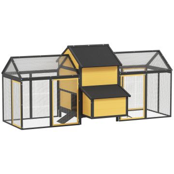 PawHut Cămin pentru păsări Kleintierstall 2 Außengehege, 1 Nistkasten, 2 Rampen, Acoperiș din asfalt, rezistent la intemperii, Galben | Aosom Romania