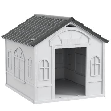 PawHut Casă de exterior din PP alb pentru câini de talie mică și medie - 65 x 75.7 x 63 cm | Aosom Romania