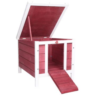 PawHut Colivă de Lemn Exterior Cușcă Casă pentru Rozătoare Animale Mici cu Acoperiș Asfaltic Abatibil și Rampa Antiderapantă 42x51x43 cm Roșu | Aosom Romania