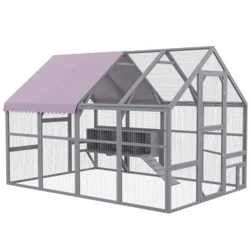 PawHut Cotet pentru pui, custi pentru pui, cuibilitatie, rezistente la vreme, 280 x 185,5 x 188 cm, Gri | Aosom Romania