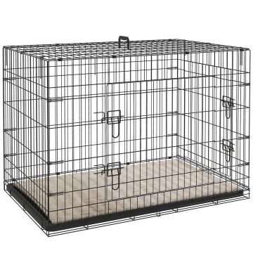 PawHut Cușcă cușcă de transport pliabilă pentru câini cu mână, tavă detașabilă, pernă inclusă 105 x 70 x 75 cm negru | Aosom Romania