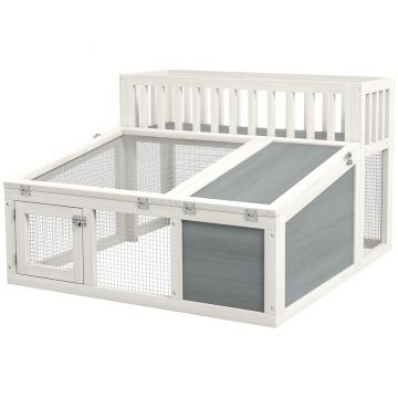 PawHut Cușcă, cușcă pentru iepure din lemn cu raft pentru plante spațiu mare din lemn, mai multe uși Dim. 94L x 90l x 60Î cm | Aosom Romania