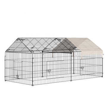 PawHut Cușcă pentru animale mici cu cadru din metal galvanizat, 4 pichete de sol incluse, 220 x 103 x 103 cm, negru și bej | Aosom Romania