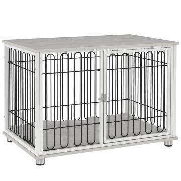PawHut Cușcă pentru câini canisă pentru câini cu pernă picioare reglabile pentru câini medii până la 20 kg 90 x 58 x 62,5 cm gri | Aosom Romania