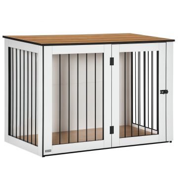 PawHut Cușcă pentru câini, Cușca pentru animale de companie pentru câini mari, Casă pentru câini, Interior, 106 x 60 x 76 cm, Stejar+Alb | Aosom Romania