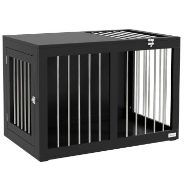 PawHut Cușcă pentru Câini Cușcă pentru Câini Transport Cușcă, 2 Uși, Blocabile, Grilaj de Oțel, 80 cm x 50 cm x 56,5 cm, Negru | Aosom Romania