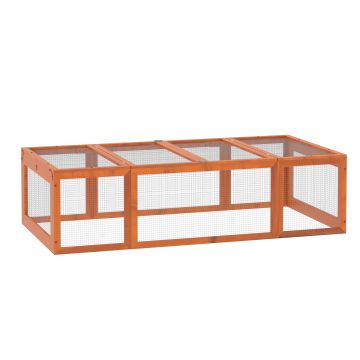 Pawhut Incinta de Exterior pentru Animale Mici, cu Acoperis Rabatabil, Lemn de Brad, Portocaliu | Aosom Romania