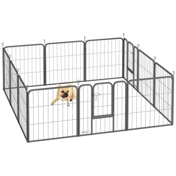 PawHut Parc pentru câini enclos câine 12 panouri modular și pliabil oțel 2 uși pentru cățel interior exterior 60H cm negru | Aosom Romania