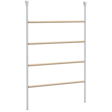 PawHut Perete-scară mare pentru găini 4 niveluri cu trepte din lemn și structură metalică 140 x 86 x 2,5 cm argintiu natural | Aosom Romania