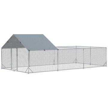 PawHut Volieră țarc cu gard exterior pentru pui de păsări spațiu acoperit oțel galvanizat 18 m² 6 x 3 x 1,95 m | Aosom Romania