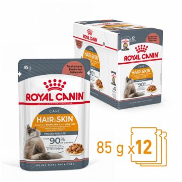 Set 12 buc x 85 gr Hrana umeda pentru pisici Royal Canin HairSkin in sos
