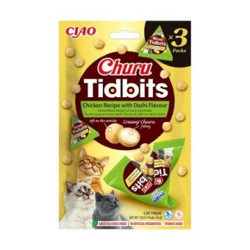 Churu Cat Tidbits, Recompense Pisici, Pui si Dashi, 12 g x 3 buc