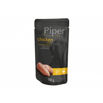 Hrana monoproteică umeda pentru caini adulti Piper Pure, pui & orez brun, 150g