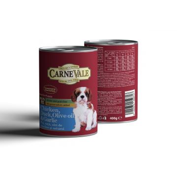 Hrana umeda caini, Carnevale Junior Pui, Rata, Usturoi & Ulei de Masline, 400 g