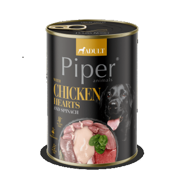 Hrana umeda pentru caini PIPER DOG, inimi de pui si spanac. 400g