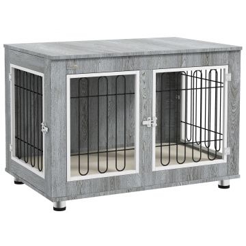 PawHut Cage pentru câini animale cușcă de câini pe picioare cu pernă detașabilă oțel aspect lemn 90 x 58 x 65 cm gri | Aosom Romania PawHut Cage pentru câini animale cușcă de câini pe picioare cu pernă detașabilă oțel aspect lemn 90 x 58 x 65 cm gri | Aosom Romania