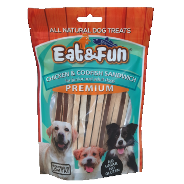 Recompense caini, Eat & Fun Chicken & Codfish Sandiwch, 100 g