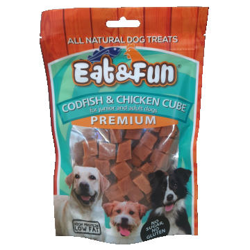 Recompense caini, Eat & Fun Codfish & Chicken Cube, 100 g