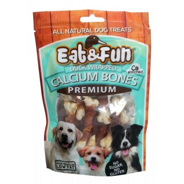 Recompense caini, Eat & Fun Duck Wrapped Calcium Bones, 100 g