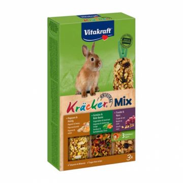 Batoane pentru iepuri Vitakraft Trio Mix cu popcorn  legume  struguri 3 buc