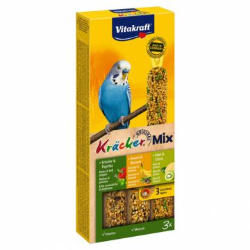 Batoane pentru perusi Vitakraft Trio Mix cu ardei  banane  kiwi 3 buc