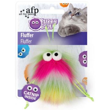 ALL FOR PAWS Furry Ball Jucărie pentru pisici Fluffer, Roz/Galben, 15x8x3,5cm