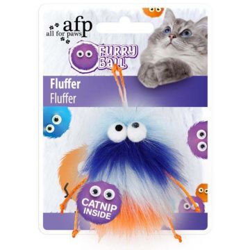 ALL FOR PAWS Furry Ball Jucărie pt pis Fluffer, Albastru/Portocaliu, 10 cm