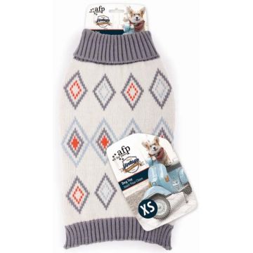 ALL FOR PAWS VINTAGE Pulover pentru câini, model romburi, Gri